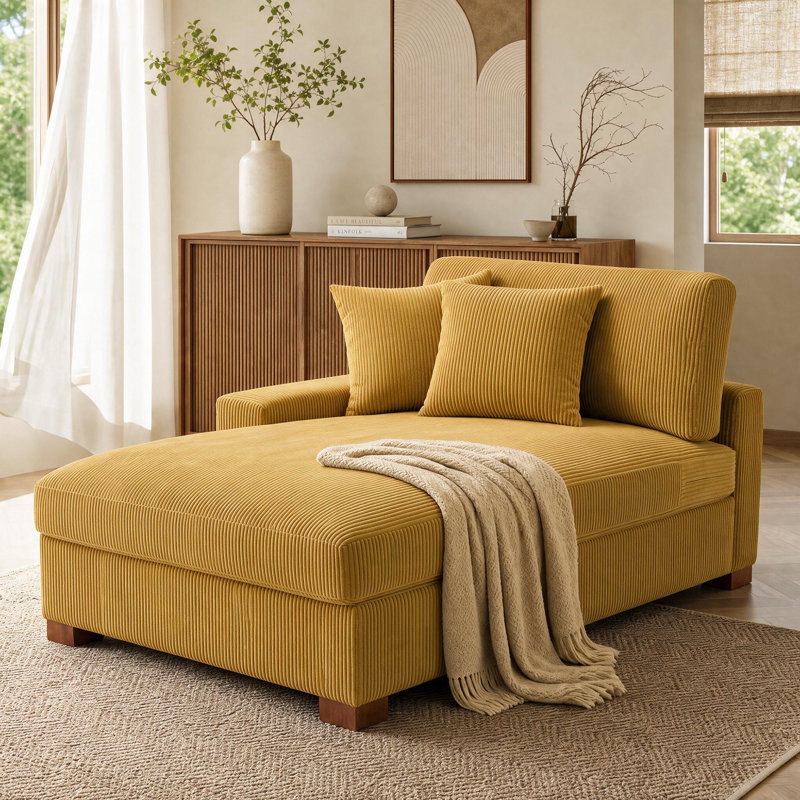 Chaise longue surdimensionnée en velours côtelé orange avec accoudoirs et coussins Milbrey, Orange, Face à la gauche