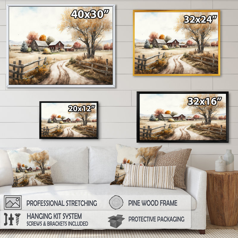 Art mural sur toile de ferme, reproduction de paysage de grange au printemps rustique - Belle grange au printemps VI