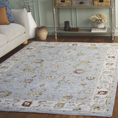 Xanthi Oriental Machine Made Polyester Area Rug in Blue/Gold