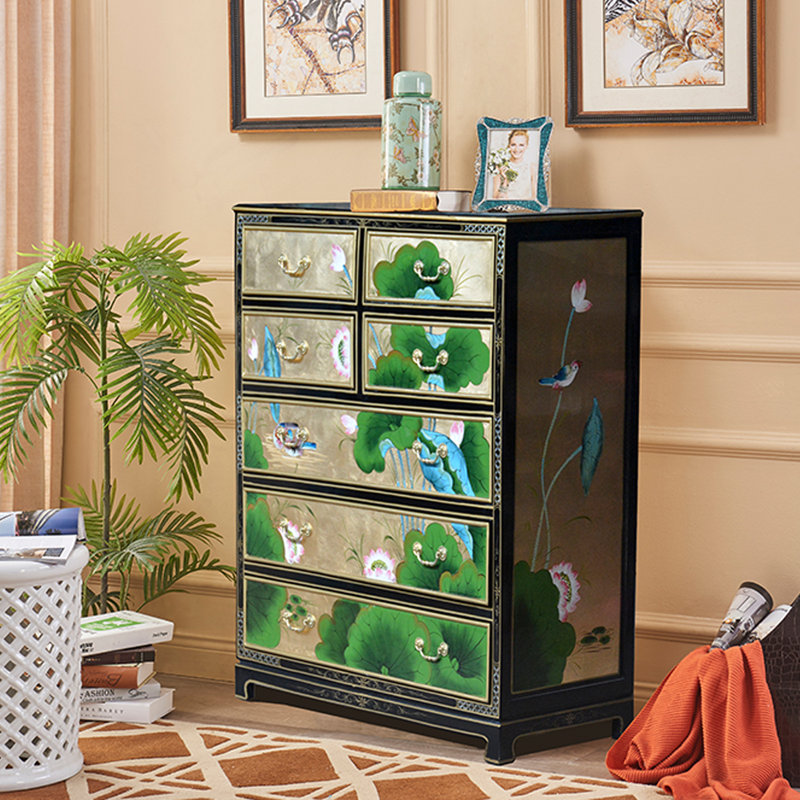 Hand-Painted 7-Drawer Accent Chest with Gold Leaf