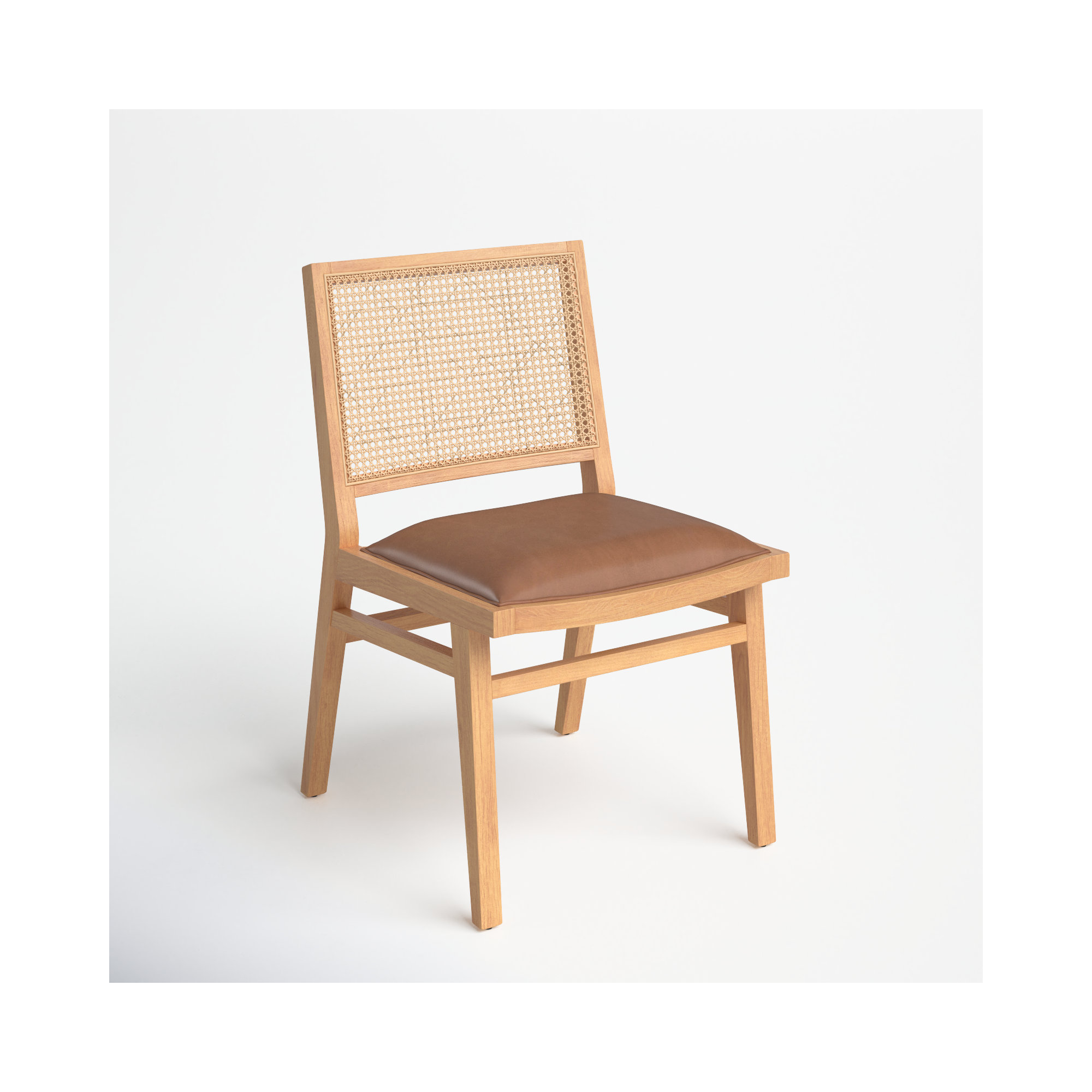 Miraz Cane Back Dining Chair, Cognac Faux Leather, Natural Beech
