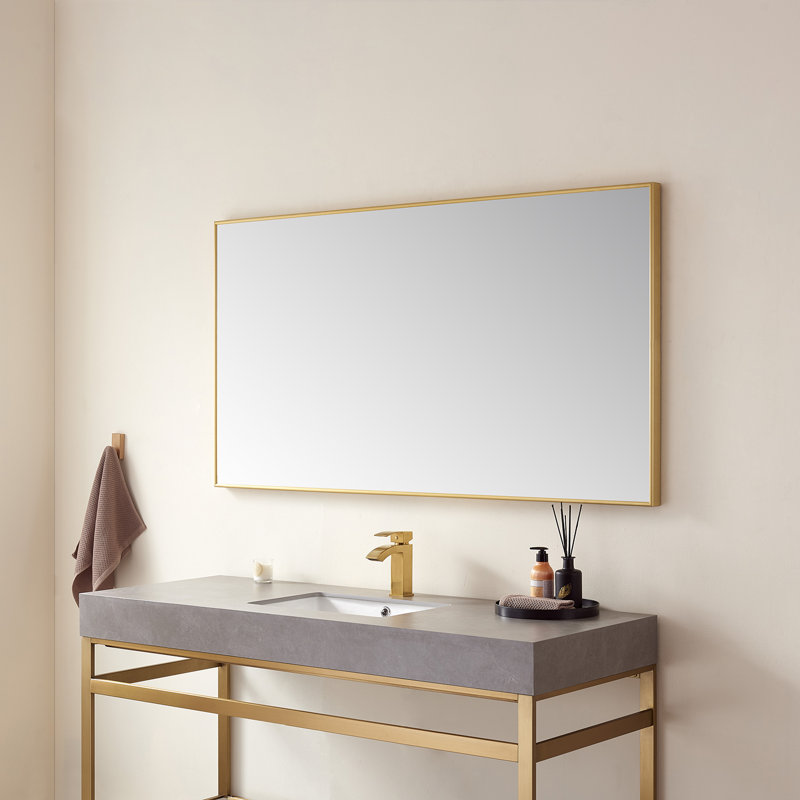 Wallace Metal Flat Wall Mirror, Brushed Gold, 32" x 60"