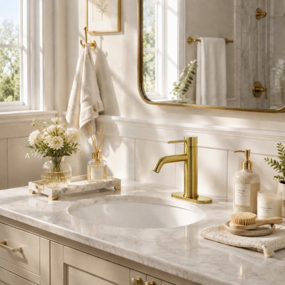 Single Handle Single Hole Bathroom Sink Faucet with Pop-Up Drain and Deck Plate