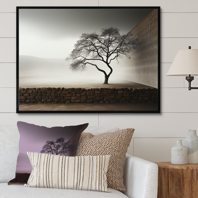 Minimalisme, photographie d'un arbre de sérénité sur toile, Cadre flottant noir, H 30 po x l 40 po x P 1,5 po