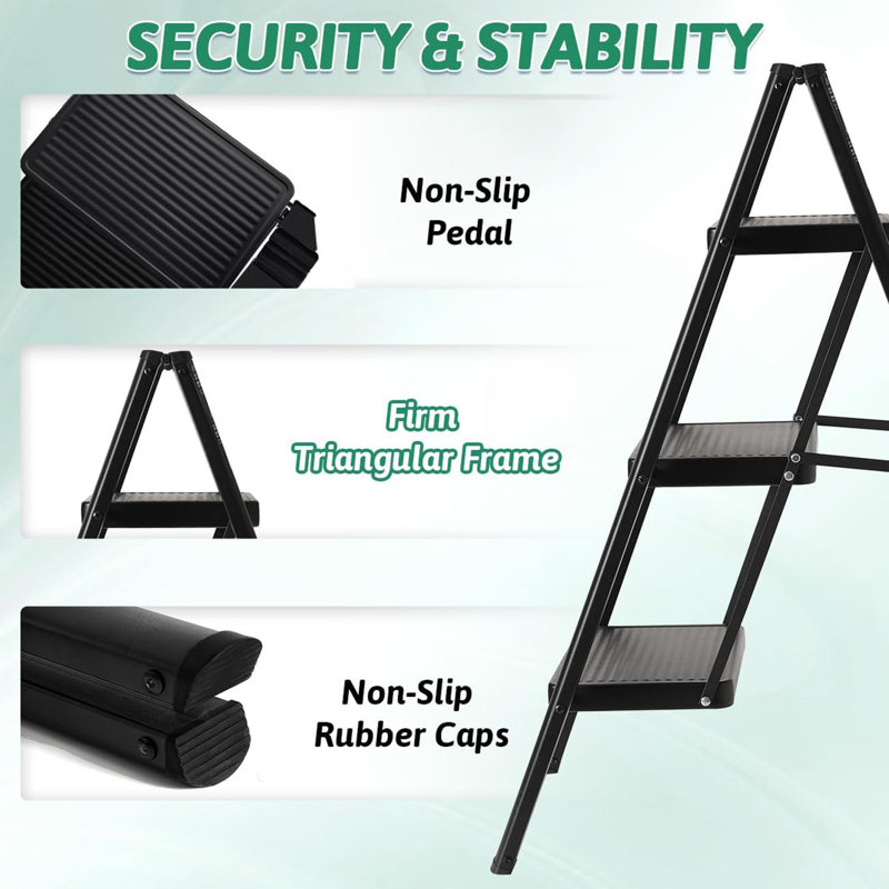 3 Step Ladder Folding Step Stool, 330 Lbs Load Heavy Duty Step Ladders, Small Kitchen/Closet Stepping Stool For Adults, Lightweight Foldable Indoor Ladders For Home With Wide Pedal White