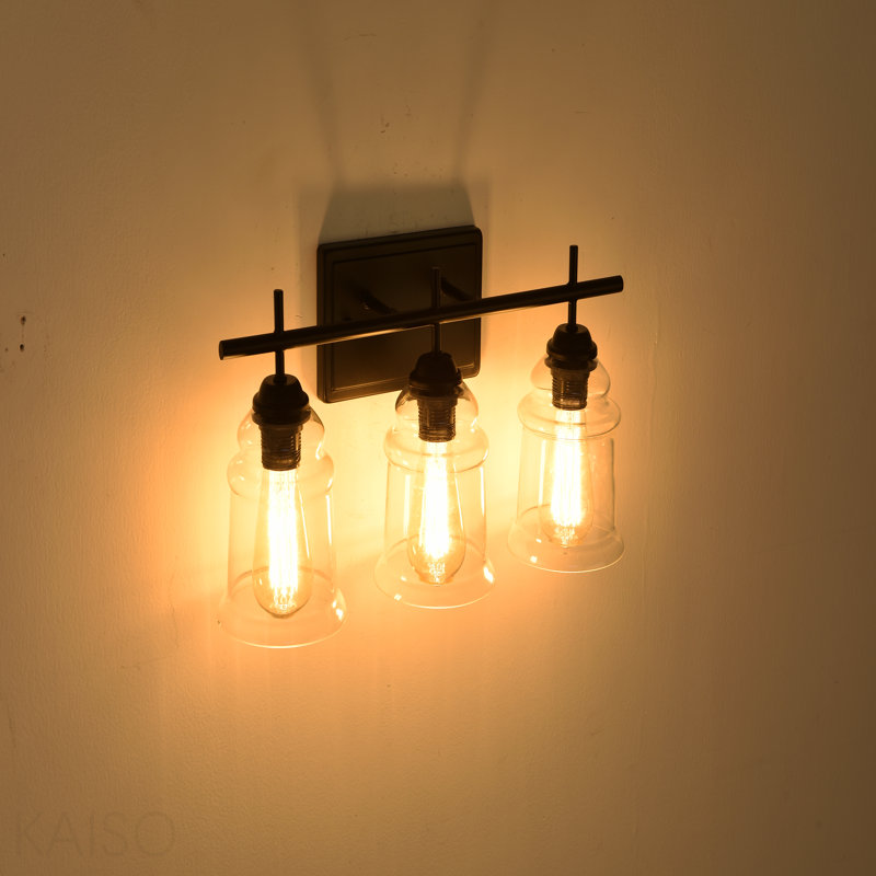 3 lumières avec abat-jour en verre satiné transparent, abat-jour unique fabriqué à la main, luminaire industriel d'intérieur pour salle de bain, salon, chambre à coucher et évier de cuisine, douille E26 [sans ampoule]