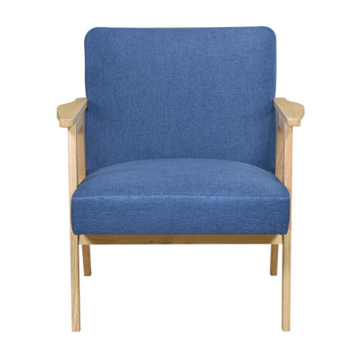 Modern Blue Accent Chair, 300Lbs Capacity, Solid Wood Frame, 27" Product Depth, Foam Seat, Textured , Living Room Decor Fabric Upholstered 26.75 Lb Package Weight, Wood, Simple Assembly, Piece