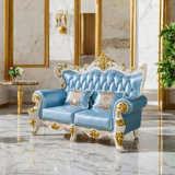 European Style Leather Solid Wood Luxury Sofa 72.8'' Leather Loveseat