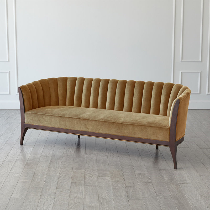 Elegant Toast Velvet 3-Seater Sofa with Brass Accent and Walnut Legs