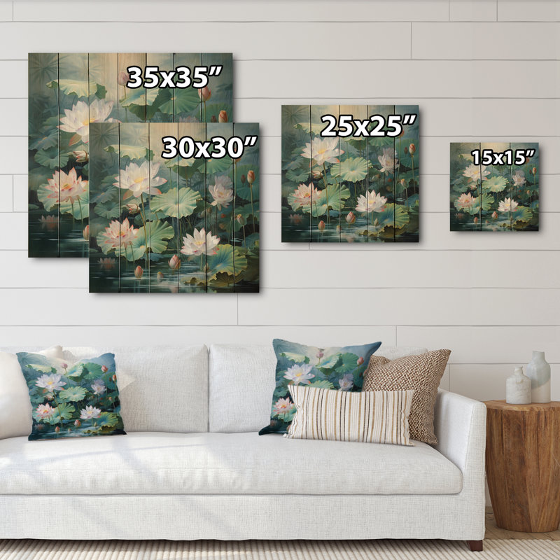Kaileigh Asian Art Lotus Pond II sur impression sur bois, H 15 po x l 15 po x P 0,78 po
