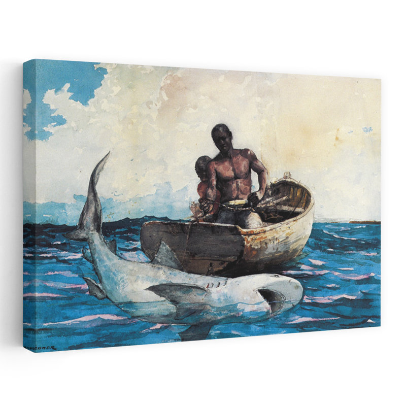 Requin pêche, 1885, classique contemporain, poisson, requin océan, impression d'art mural, H 32 po x l 48 po