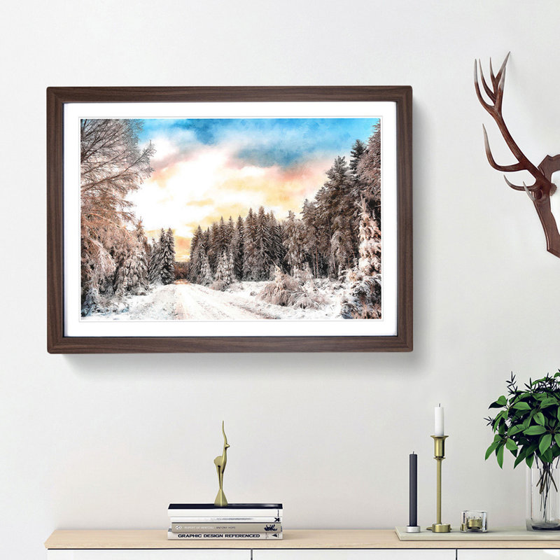 Winter White Forest in Sweden - Picture Frame Painting Print, 62cm H x 87cm W x 2cm D, Walnut Framed