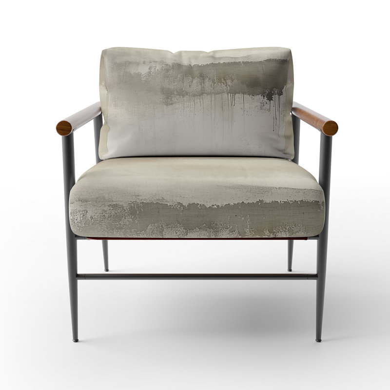 Chaise d'appoint abstraite Minimalisme - Fauteuil neutre Limewash Calm III, Bras ronds bruns