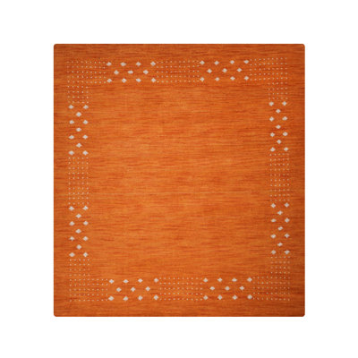 Anley Hand Knotted Loom Wool Eco-Friendly Area Rugs - Square, Orange Color, Contemporary Modern Design, High Pile Thick Handmade Anti Skid Area Rugs for Living Room, Bed Room