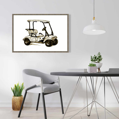 Golf Cart Man Cave Canvas | Brown Framed Home Decor Art