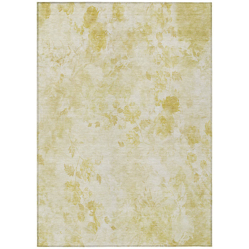 Tapis extérieur lavable floral doré et ivoire 10 pi x 14 pi
