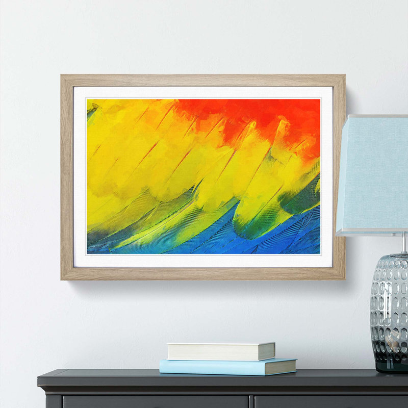 Feathers of the Parrot - Picture Frame Graphic Art Print, 40cm H x 60cm W x 2cm D, Oak