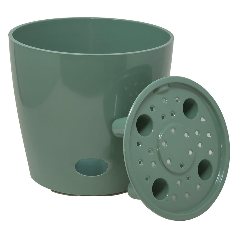 Bamboo Blooms 10″ Sage Green Round Self-Watering Indoor/Outdoor Planter, Sage Green