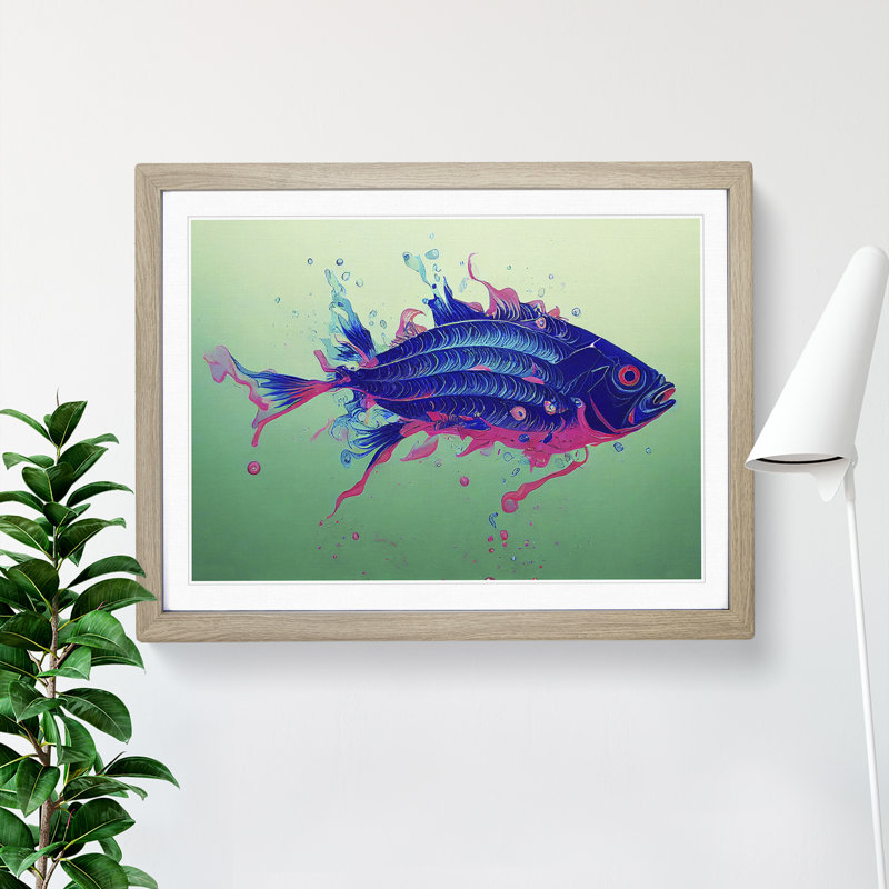 XH1022-8716X Surprising Fish Abstract - Single Picture Frame Print, 34cm H x 46cm W x 2cm D, Oak