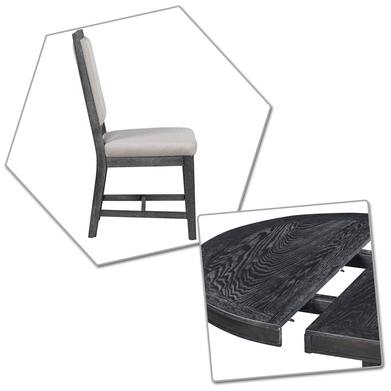 Ensemble de salle à manger à piédestal extensible 5 pièces de style vintage avec chaises rembourrées pour salle à manger