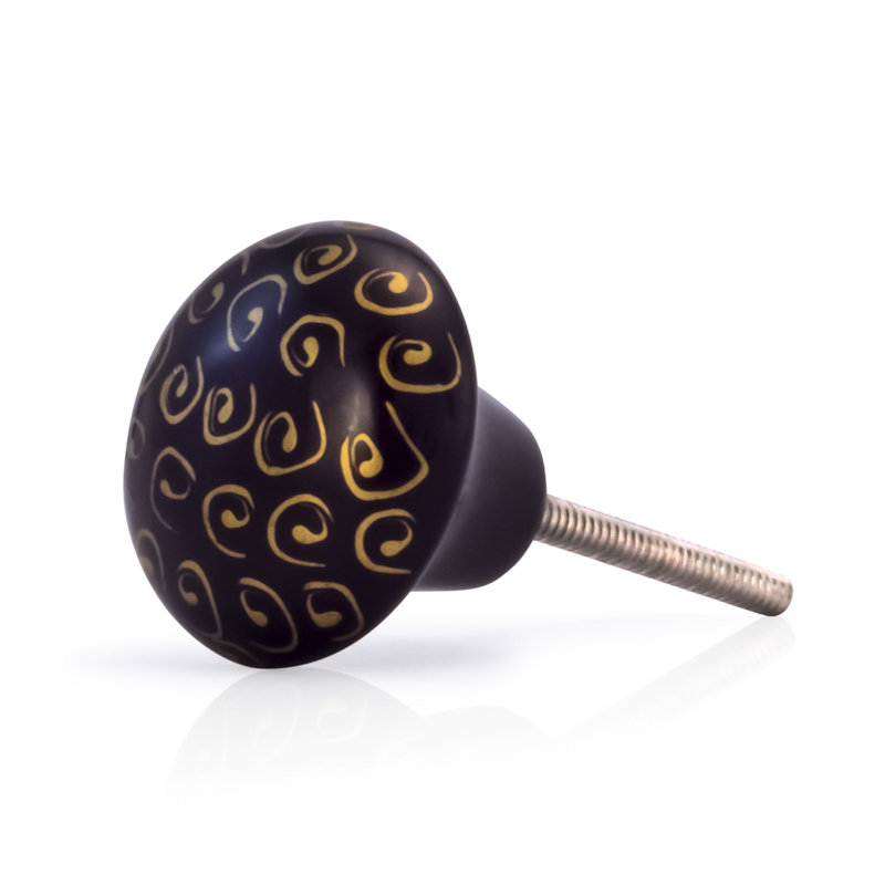 Black and Gold Round Ceramic Cabinet Knob with Hardware