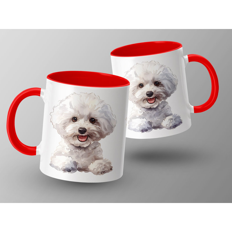 11oz Watercolour Bichon Frise Dog Coffee Mug, Red, 2
