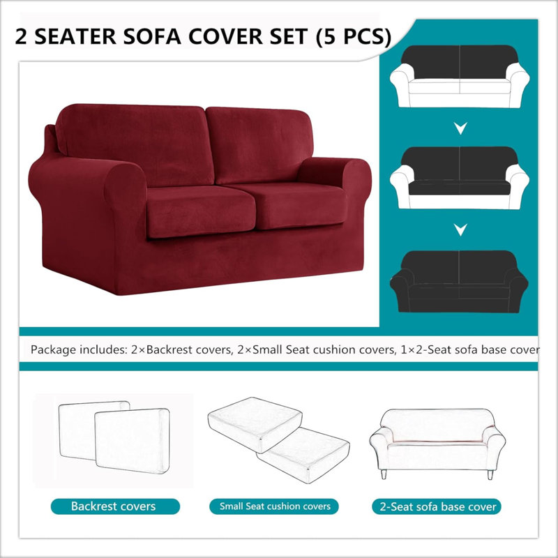 Sofa Cover With Separate Seat Cushions And Backrests Stretch Velvet Sofa Slipcover Couch Covers Furniture Protector Split Combined (2 Seat Set 5 PCS)