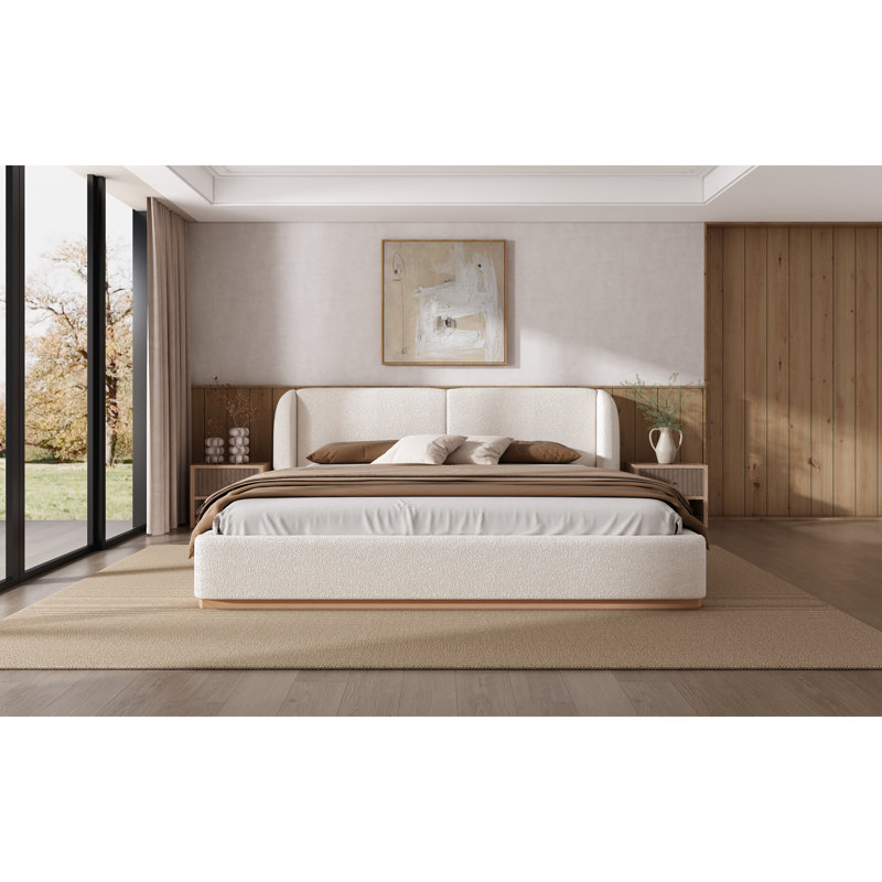 Upholstered Bed Frame With Wingback Headboard, King