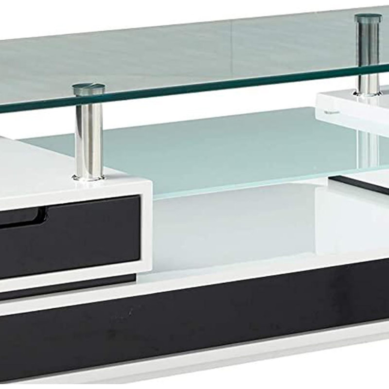 Home Imports Emporium Console de divertissement télé 63 po avec poteaux modernes en chrome noir et blanc