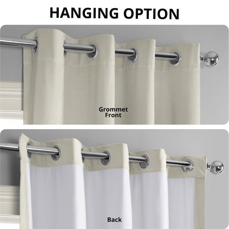 Rafaelita Grommet Signature Velvet Thermal 100% Blackout Curtains - Single Panel Drapes, Off White , 50" W x 96" L