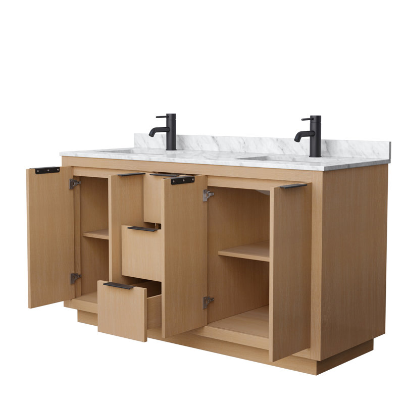 Ensemble de meuble-lavabo double 60 po Maroni, Marbre de culture blanc, Noir mat