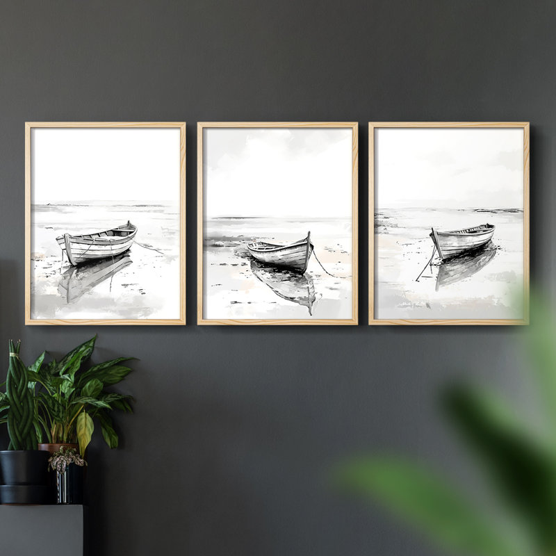 Série Sea and Shore CXVII - Ensemble de 3 estampes numériques - Prêt à accrocher, Naturel, H 14 po x l 11 po