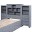 Lit plateforme simple en bois massif gris avec armoire tout-en-un, 4 tiroirs sur les côtés et 6 têtes de lit pour une chambre à coucher de taille verticale de chaque côté, 12 compartiments de rangement pour économiser de l'espace-1832242830