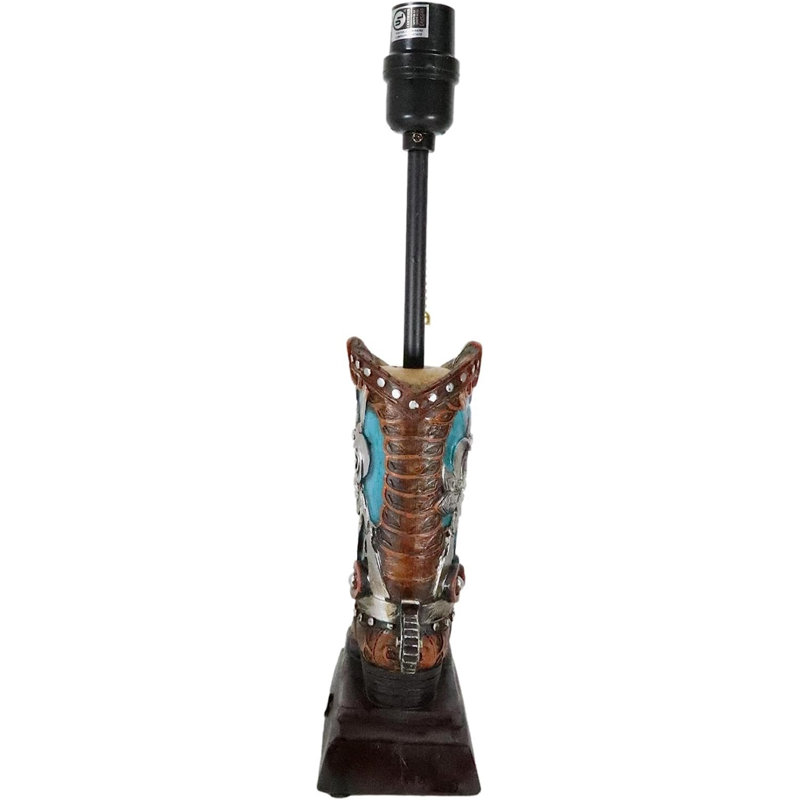 Rustic Western Cowboy Boot Table Lamp with Skull and Pistols