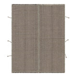 Rug & Kilim’S Textural Accent Kilim, Square Rug In Greige And Light-Blue Stripes