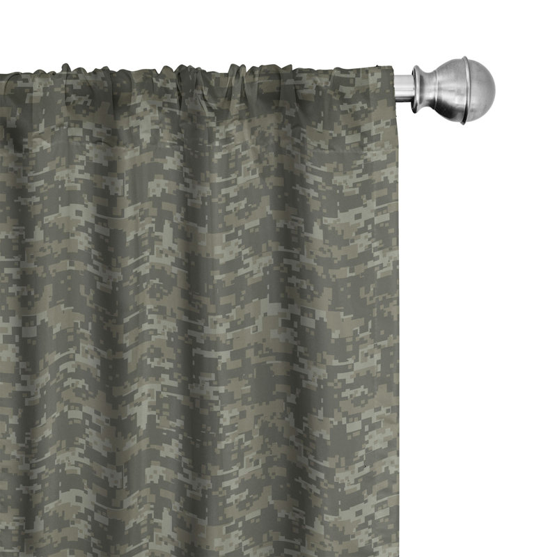 Camouflage Semi-Sheer Rod Pocket Curtain Panels, 28" x 63", Army Green