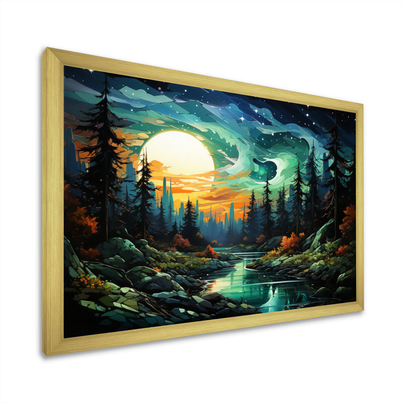 Aurora Borealis Emerald Embers II - impression, Encadrement doré, H 30 po x l 40 po x P 1,5 po