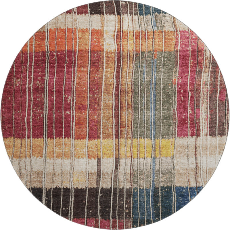 Premium Machine Washable Millbrook AMF1962 Stripes Rug, Round 8'
