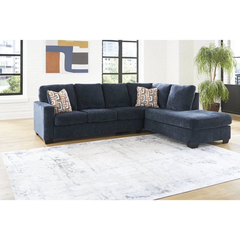 Kleban 2-Piece Sectional With Chaise, Right Hand Facing, Blue Polyester