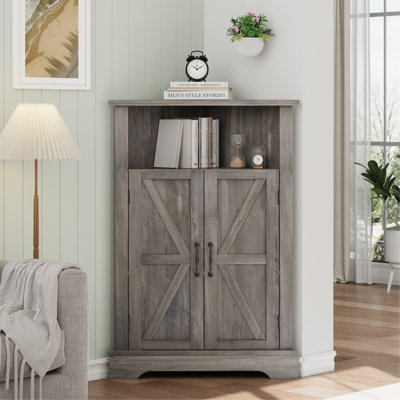 Free Standing Triangle Bathroom Storage Cabinet with Doors & Adjustable Shelves, Home Organizer For Kitchen & Living Room,Gray
