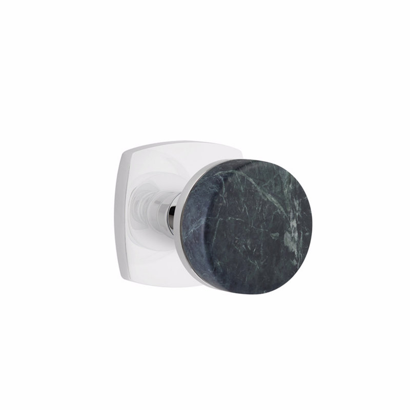 Ensemble de boutons de passage Emtek Select, rosette Urban Modern, tige conique, bouton en marbre vert, CF, Chrome poli