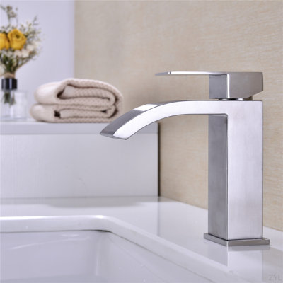 Waterfall Spout Bathroom Sink Single Handle Faucet With Pop-Up Drain (With Overflow)
