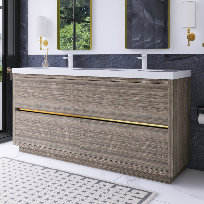 72 In. Double Sink Freestanding Bathroom Vanity, Gray Ash