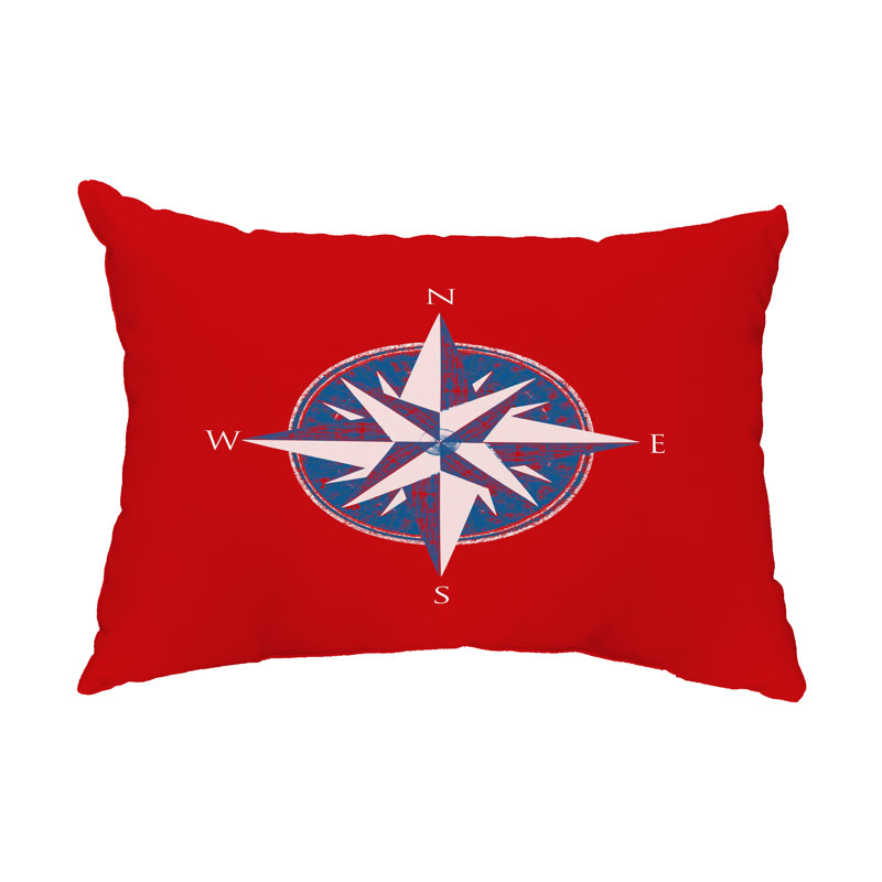 Compass Outdoor Reversible Throw Pillow, Red