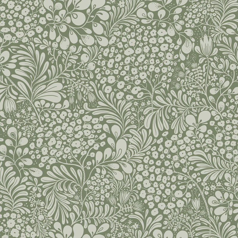 Kopec 33' L x 20.9" W Botanical Wallpaper Roll, Dark Green