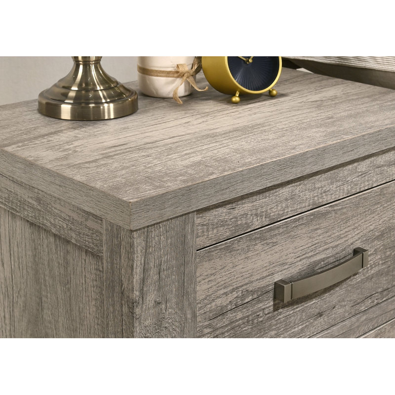 Table de chevet contemporaine à deux tiroirs en bois, gris vieilli