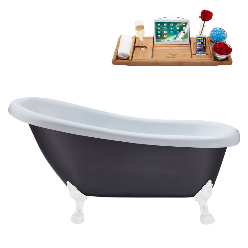 1549.4mm x 701mm Freestanding Soaking Acrylic Bathtub, Brushed Nickel, Matte Black