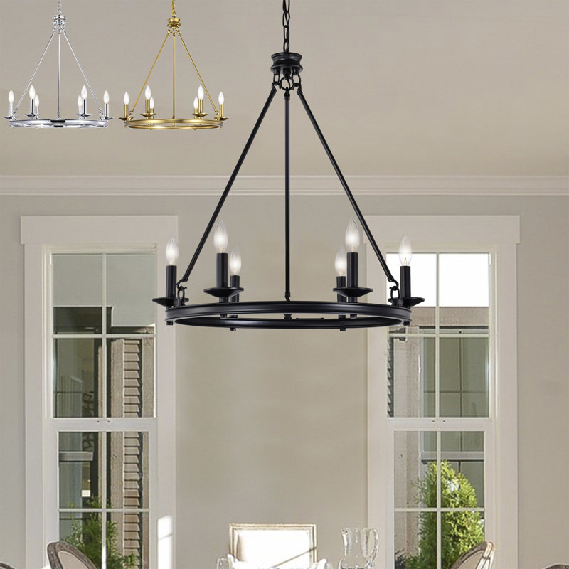 Lustre de style Crum style Mid-Century moderne de style roue de chariot de 25 pouces, Noir