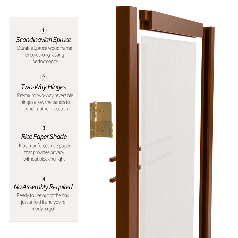 26" Desktop Double Cross Shoji Screen 4 Panel Room Divider, Walnut, 4