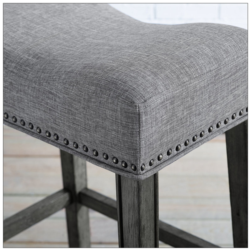Upholstered Backless Saddle Seat Bar Stools 29" Height Set Of 2, Gray/Black